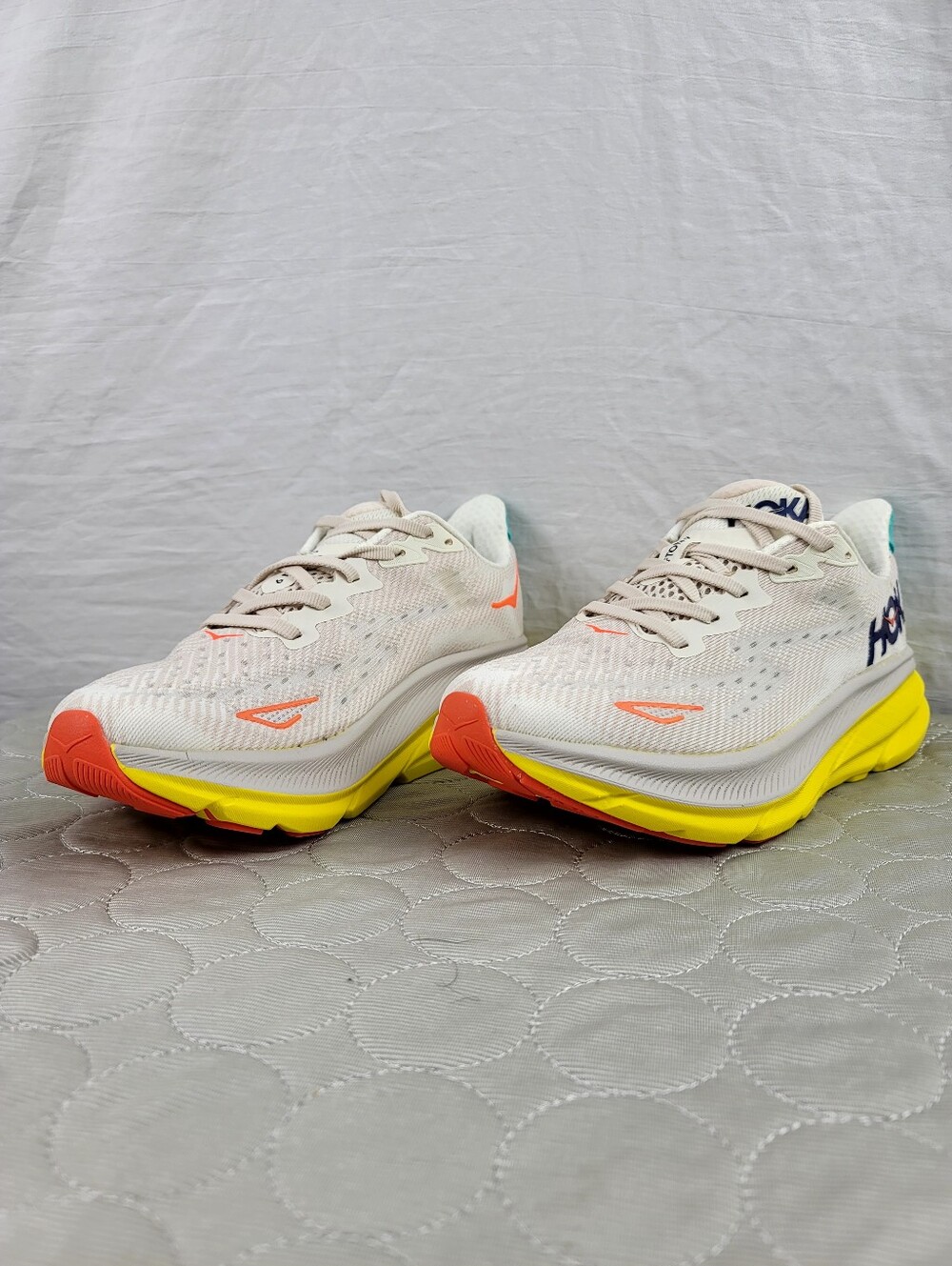 HOKA Clifton 9 Men's 7D Eggnog Passion Fruit Cream Yellow Orange Running Shoes